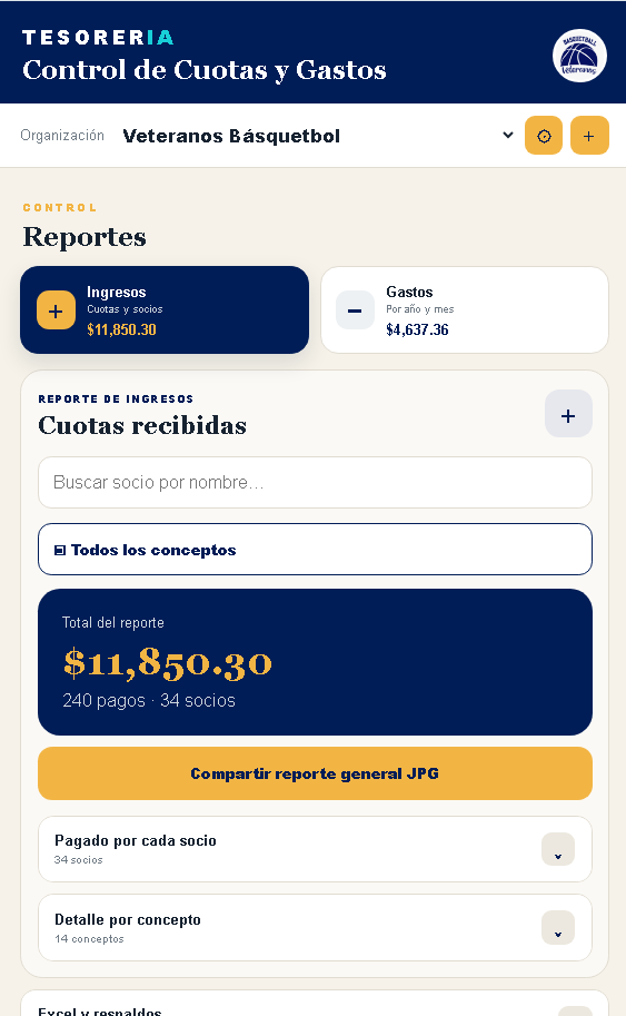 Pantalla de reportes